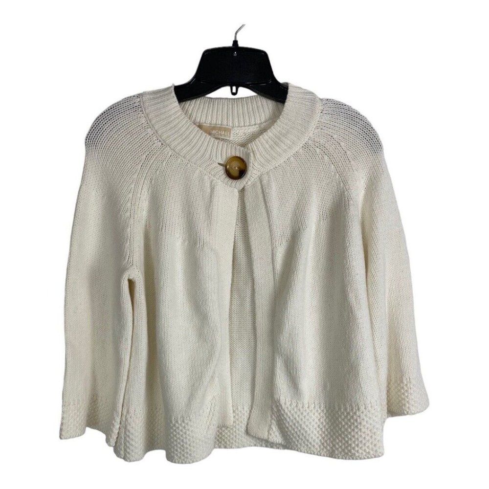 Michael Kors Womens Sweater Size Small White Shawl Cape Button 3/4 Sleeve